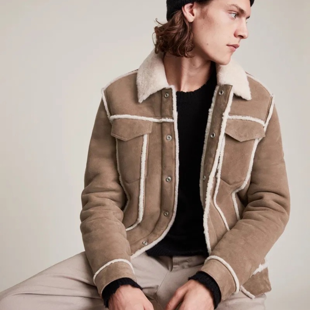 All Saints men’s Hayle genuine suede and shearling jacket